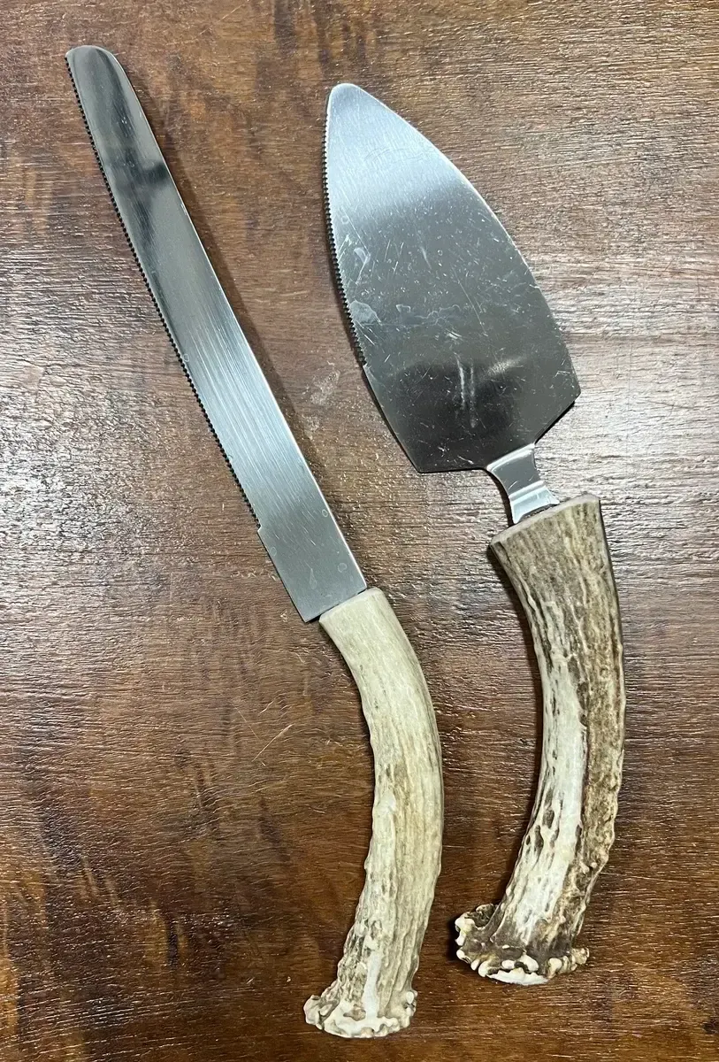 Cake knife and server set - curved antler handle