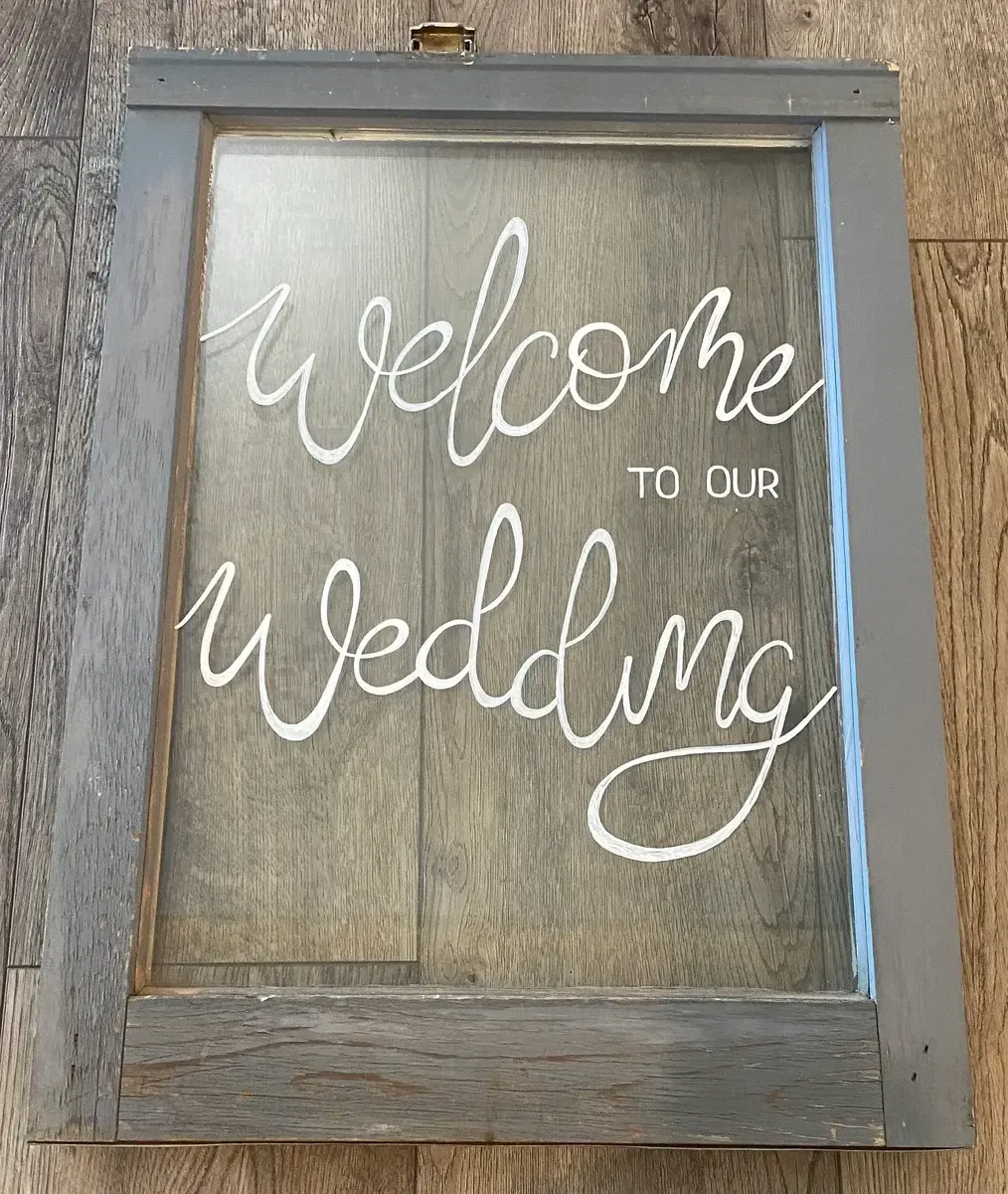 Welcome to our wedding vintage glass sign