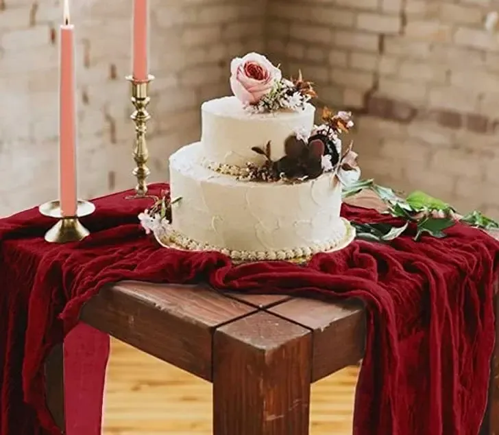 Burgandy gauze table runner