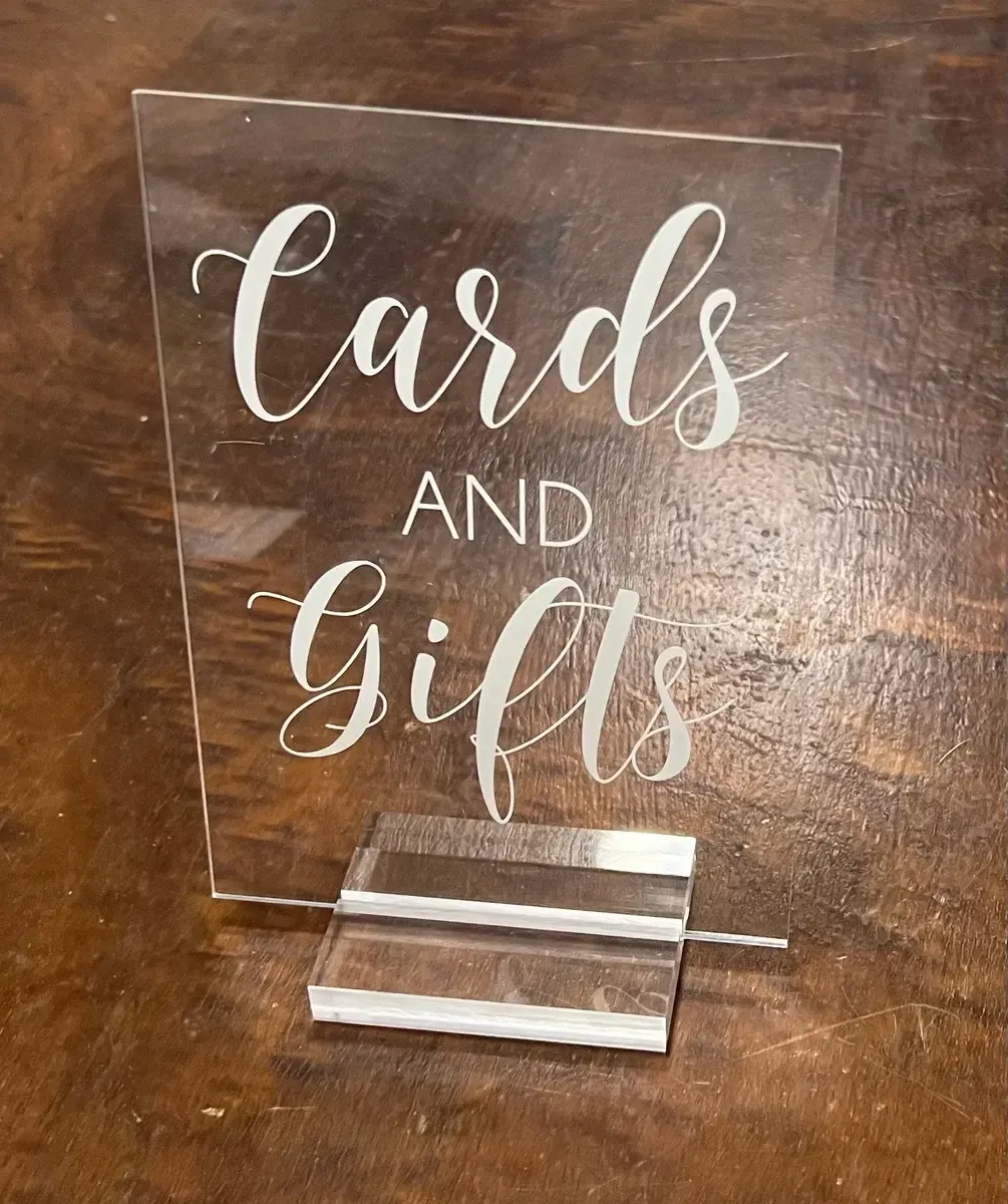 Cards and gifts clear acrylic sign 5" x 7"