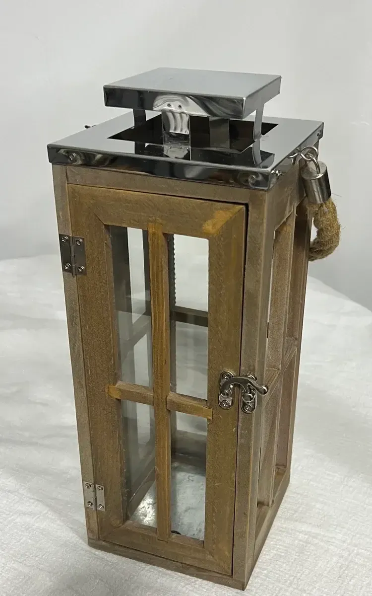 Willow wood and silver lantern 13"