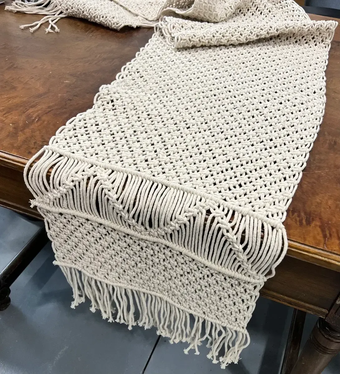 Macrame ivory table runner