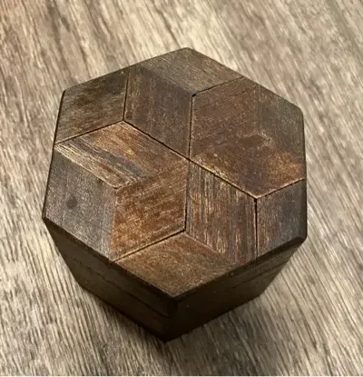 Hexagon ring box dark wood inlay