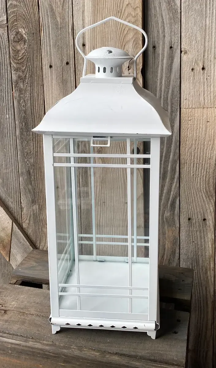 Jane white metal lantern 18"