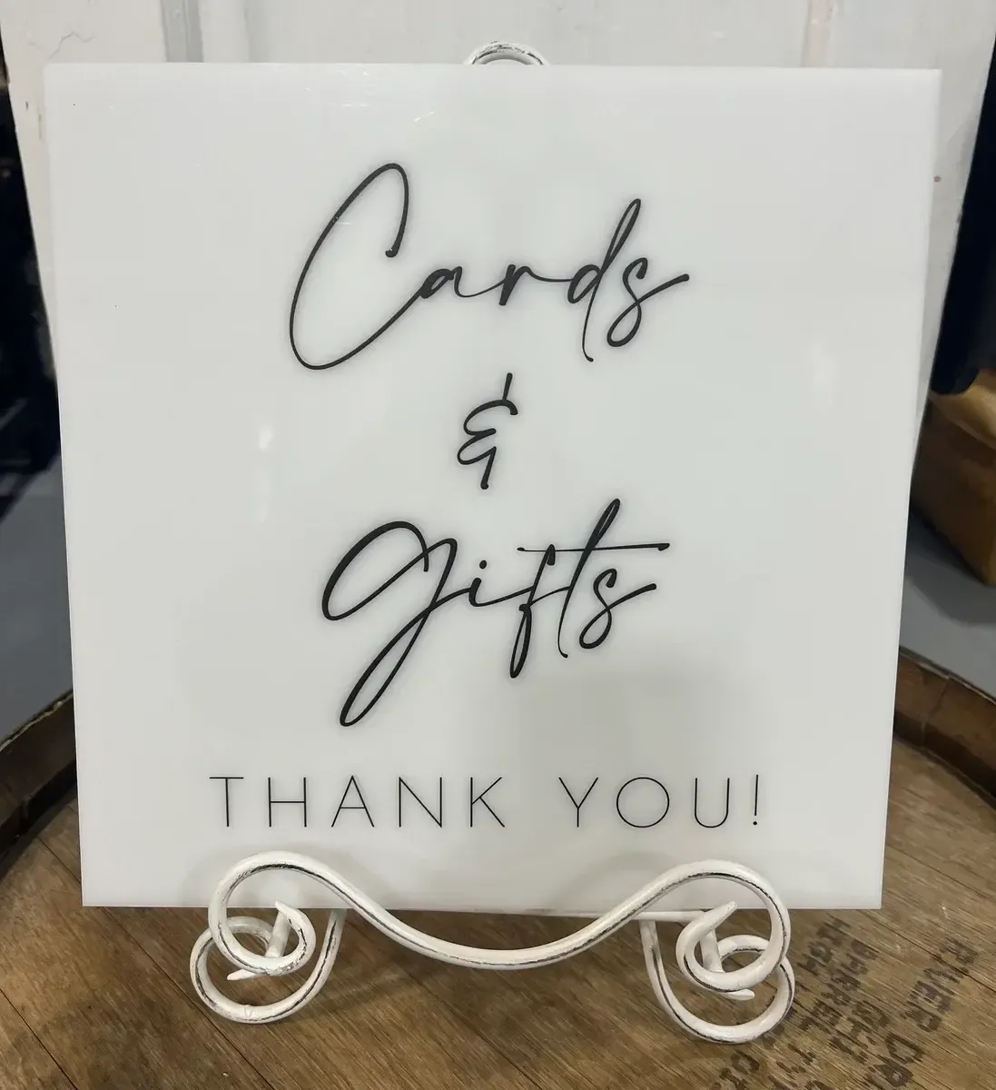 Cards and gifts white acrylic sign