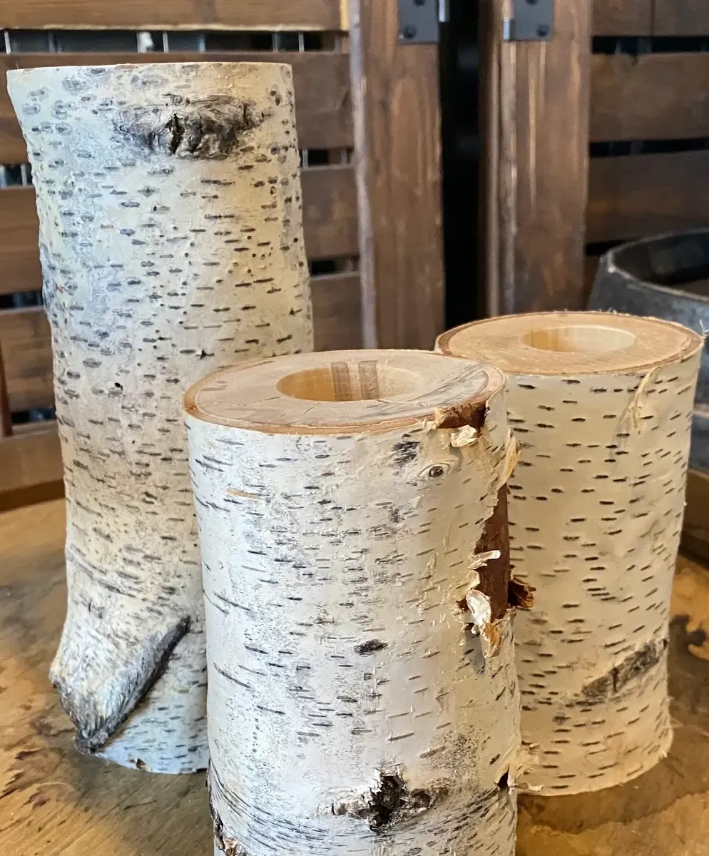 Real birch wood candle holders 8"-12"