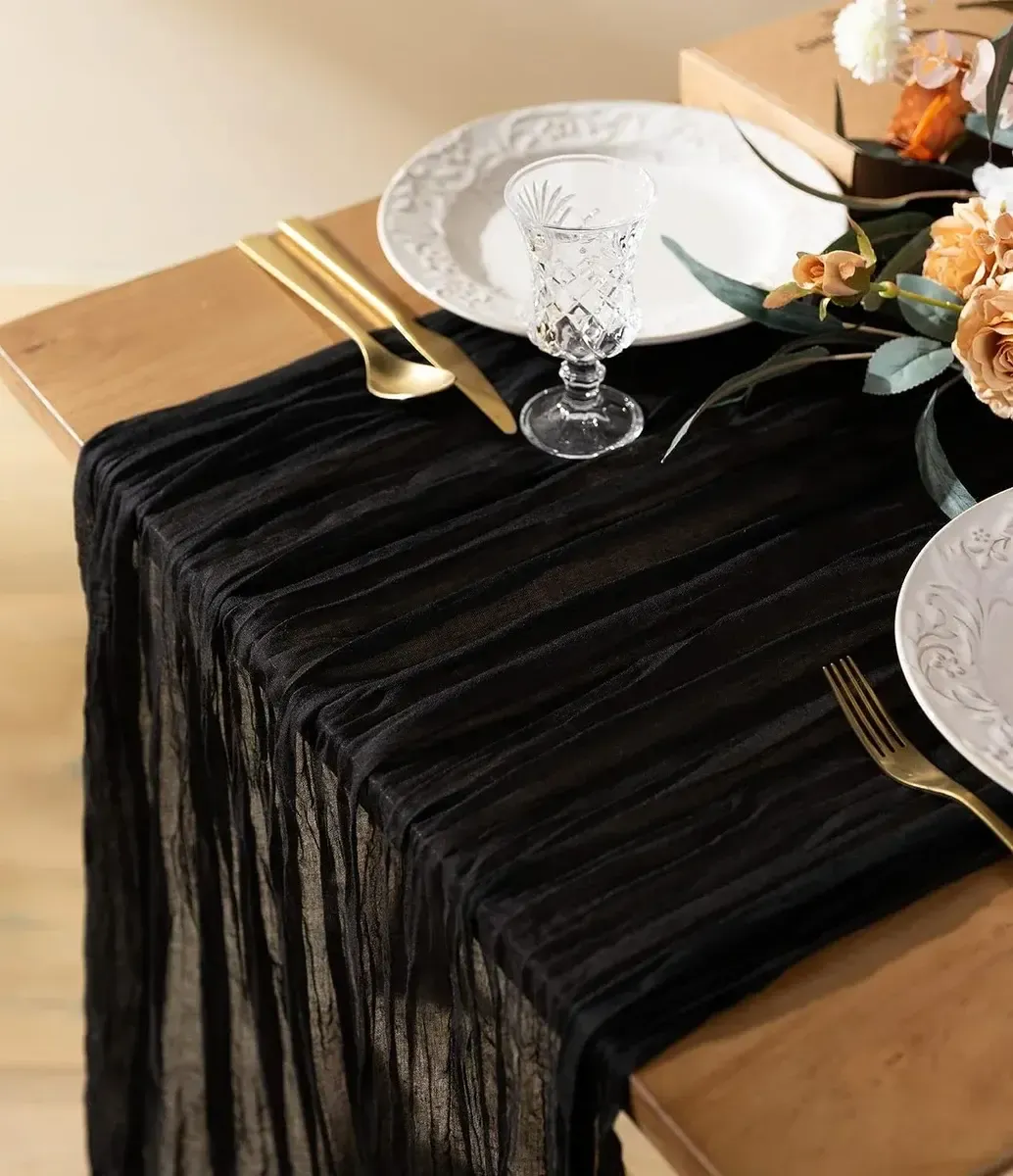 Black gauze table runner