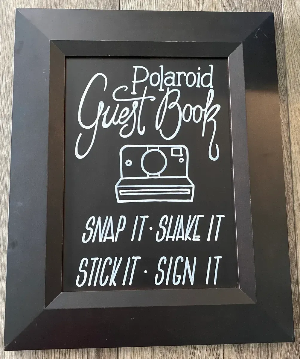 Polaroid guestbook, black sign