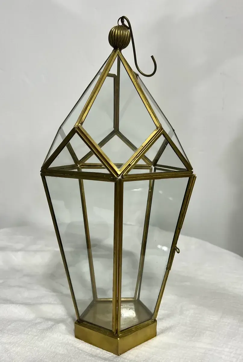 Shanda brass and glass lantern -15"