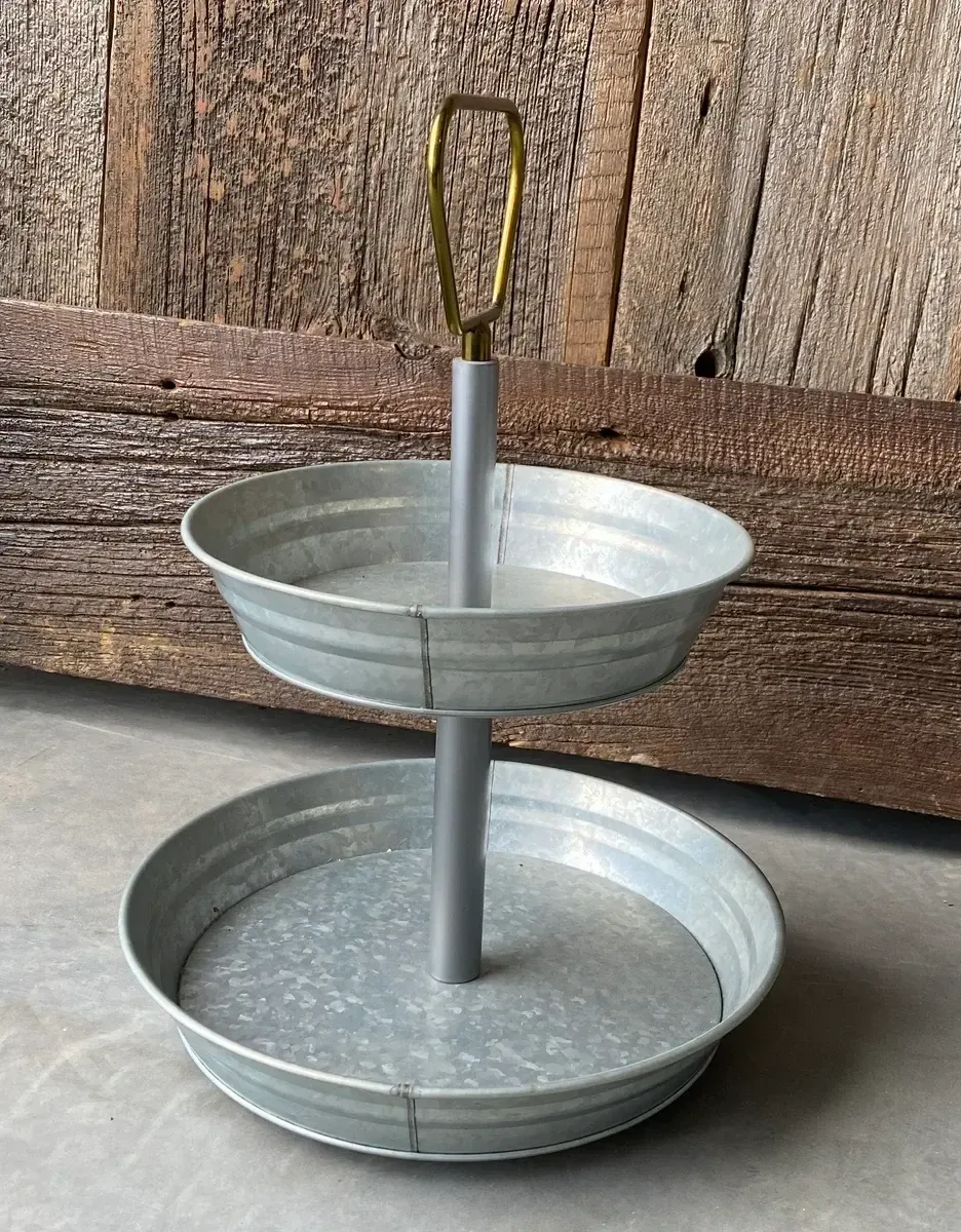 Gold handle galvanized 2 tier tray