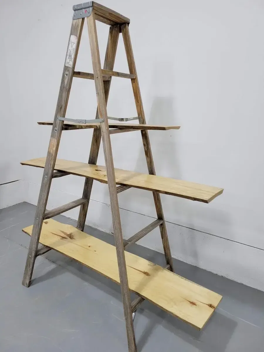 Wooden ladder shelf display