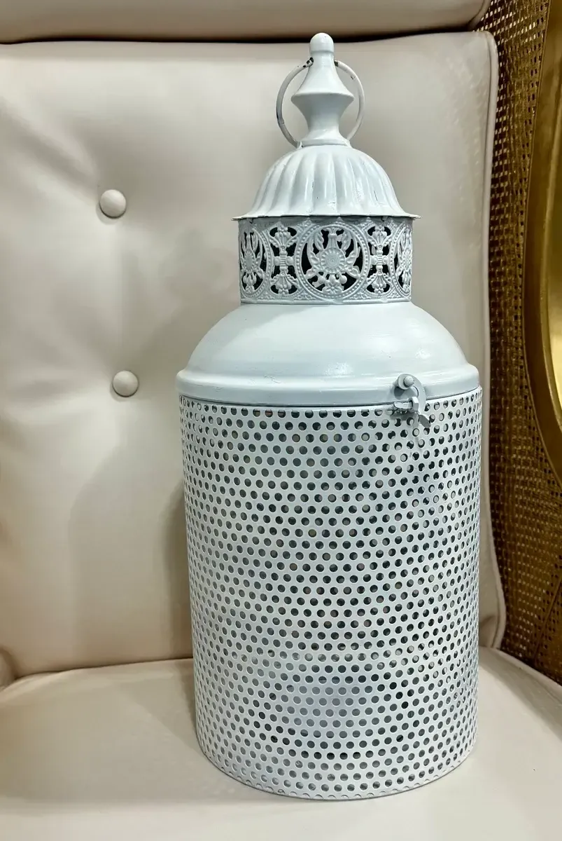 Kayla white round metal lantern 19"