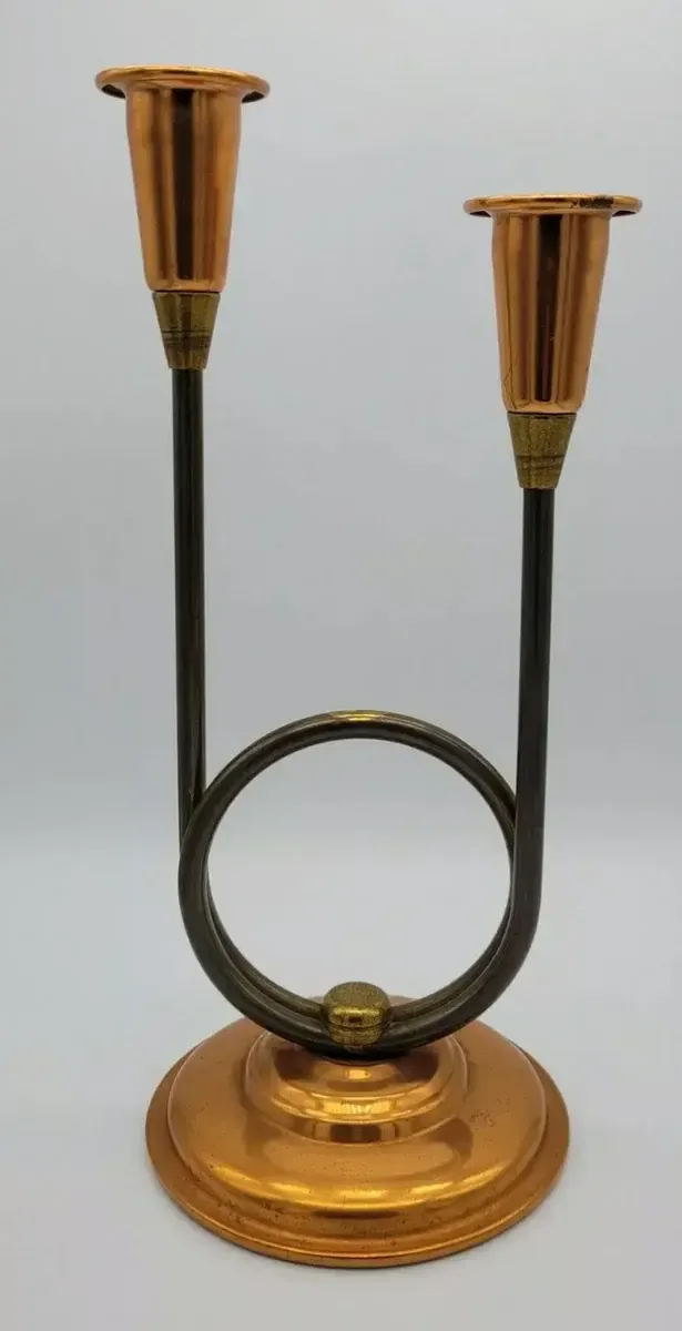 Copper and brass flair candlestick 11"