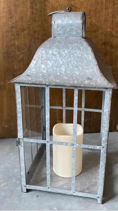 Piper galvanized lantern with built in candle 21"