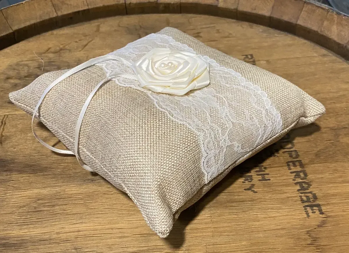 Burlap and lace ring pillow