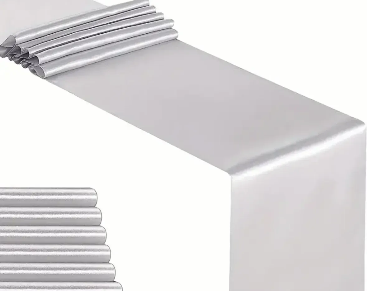 Silver gray satin table runner
