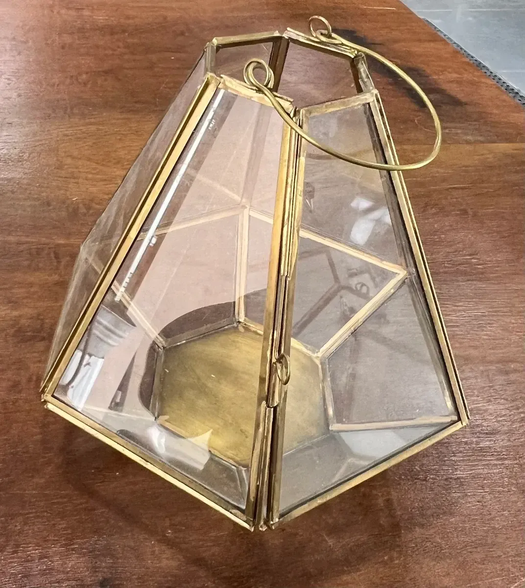 Terrarium lantern gold candle holder 8"