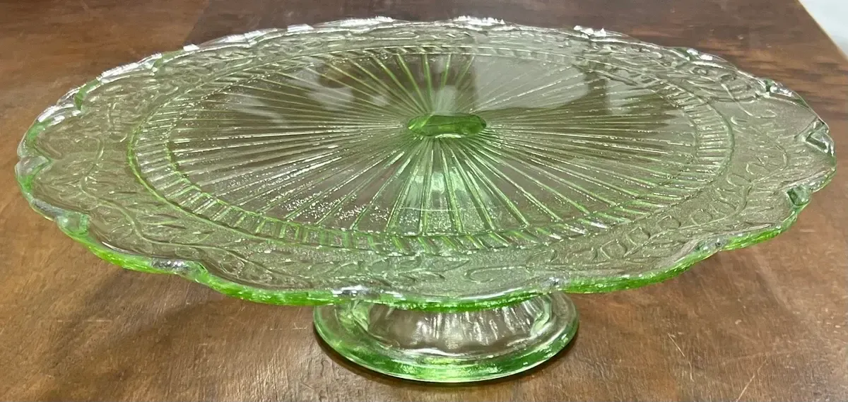 Green glass cake platter 12”