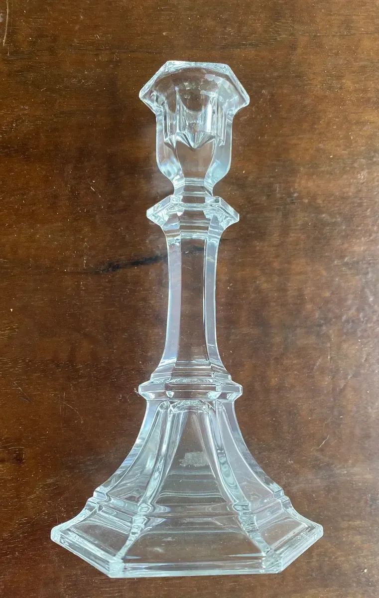 Hexi glass taper candlestick 8"