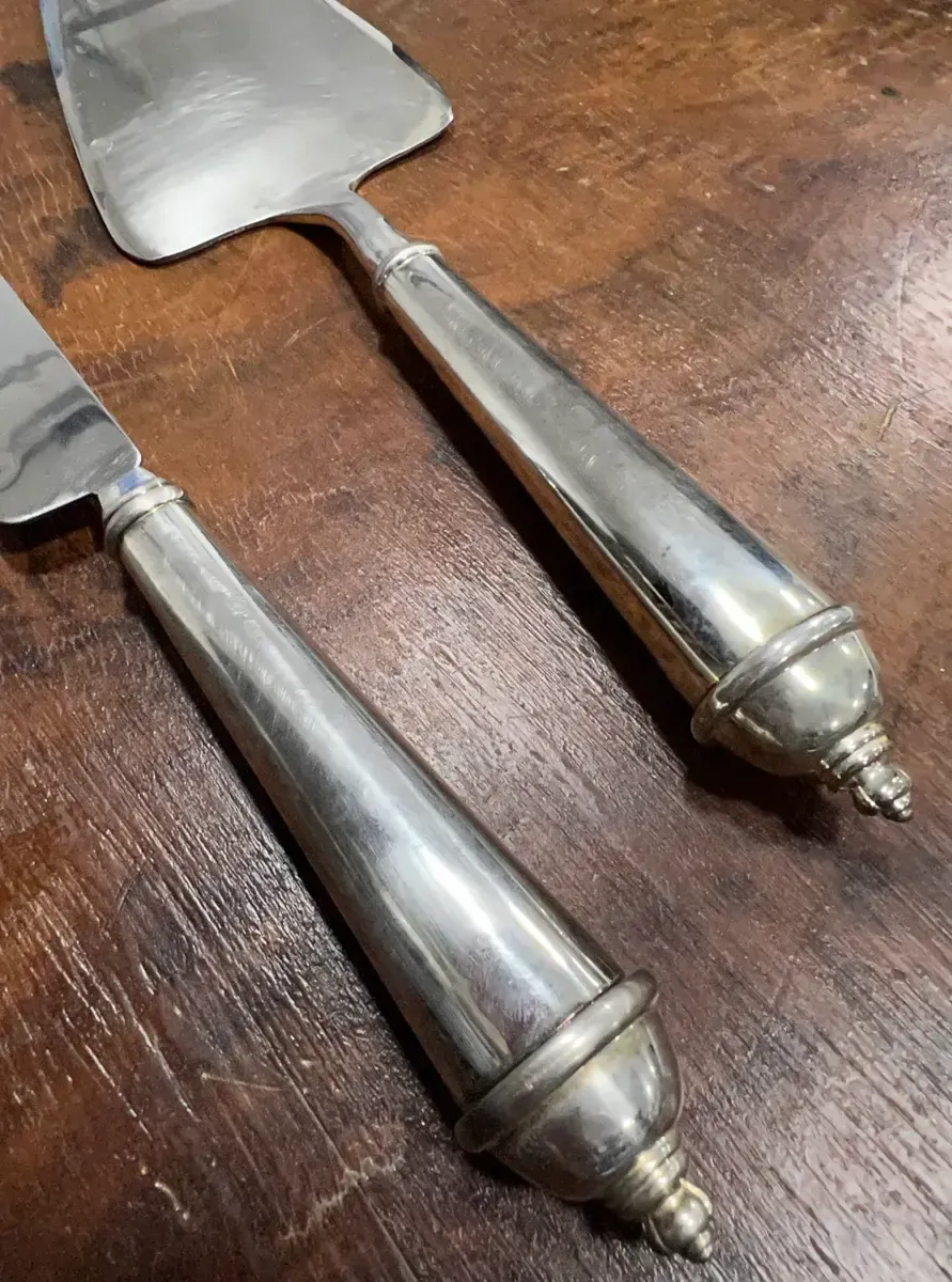 Cake knife and server set- Antique silver