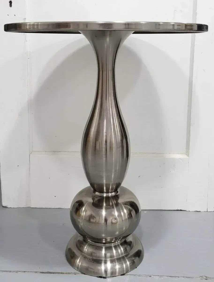 Silver metal round pedestal table