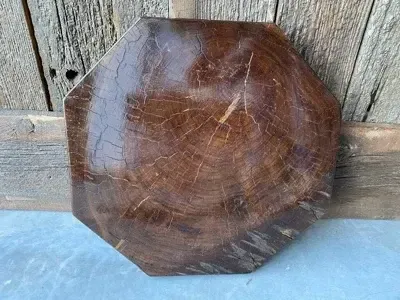 Hexagon walnut wood cake platter