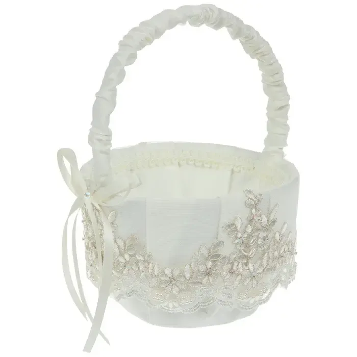 Flower girl basket lace trimmed white