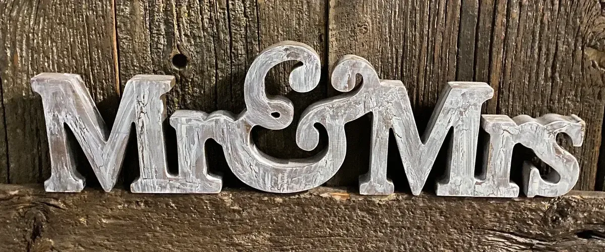 Mr and mrs cut out sign silver pewter finish