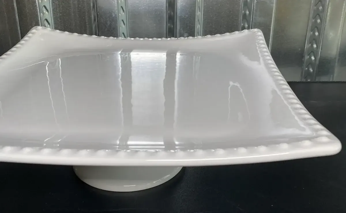 Square white cake pedestal plate