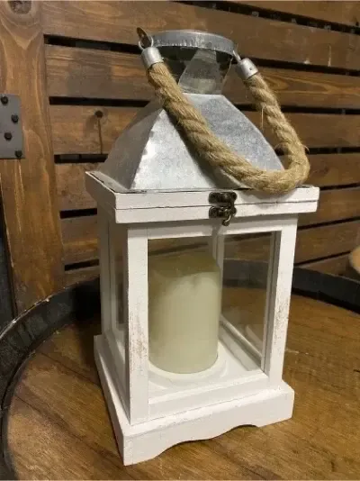 Hillary wooden white galvanized lantern 14"