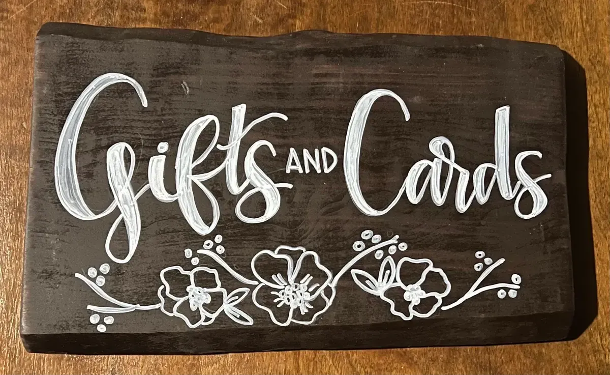 Gifts and cards dark stain w/ flowers