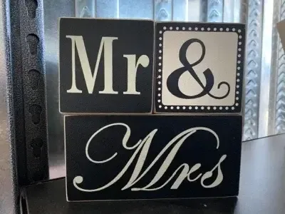 Mr and mrs 3 block wood sign