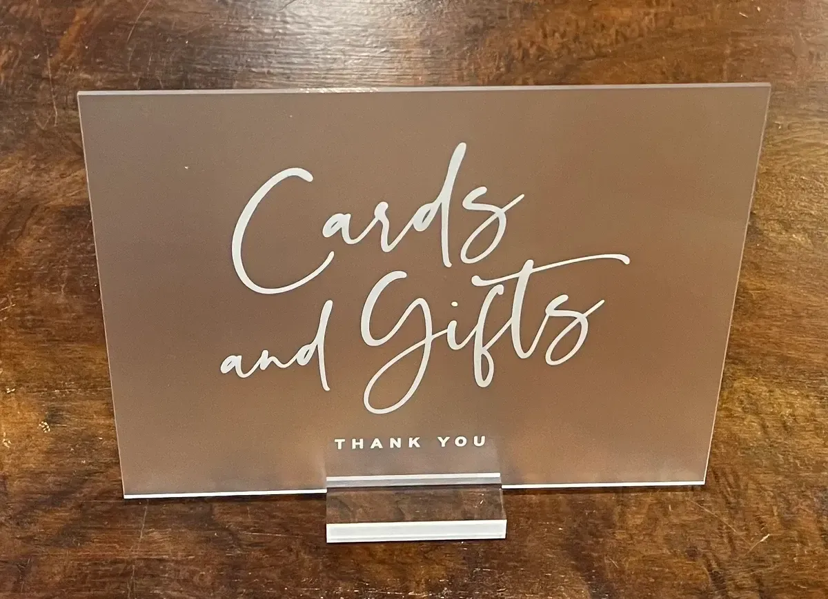 Cards and gifts frosted acrylic sign