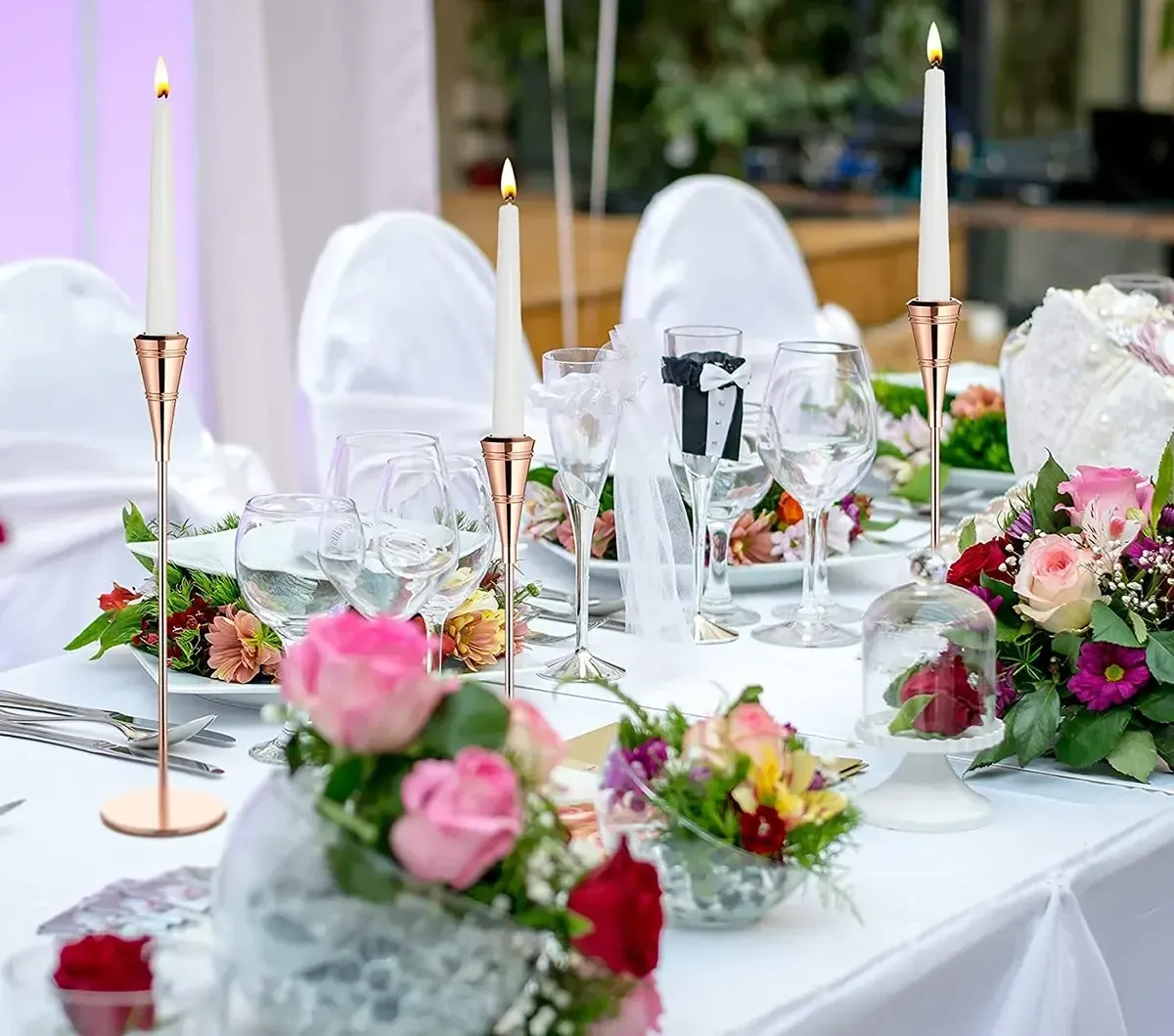 Kali rose gold candle stick holder sm 10"