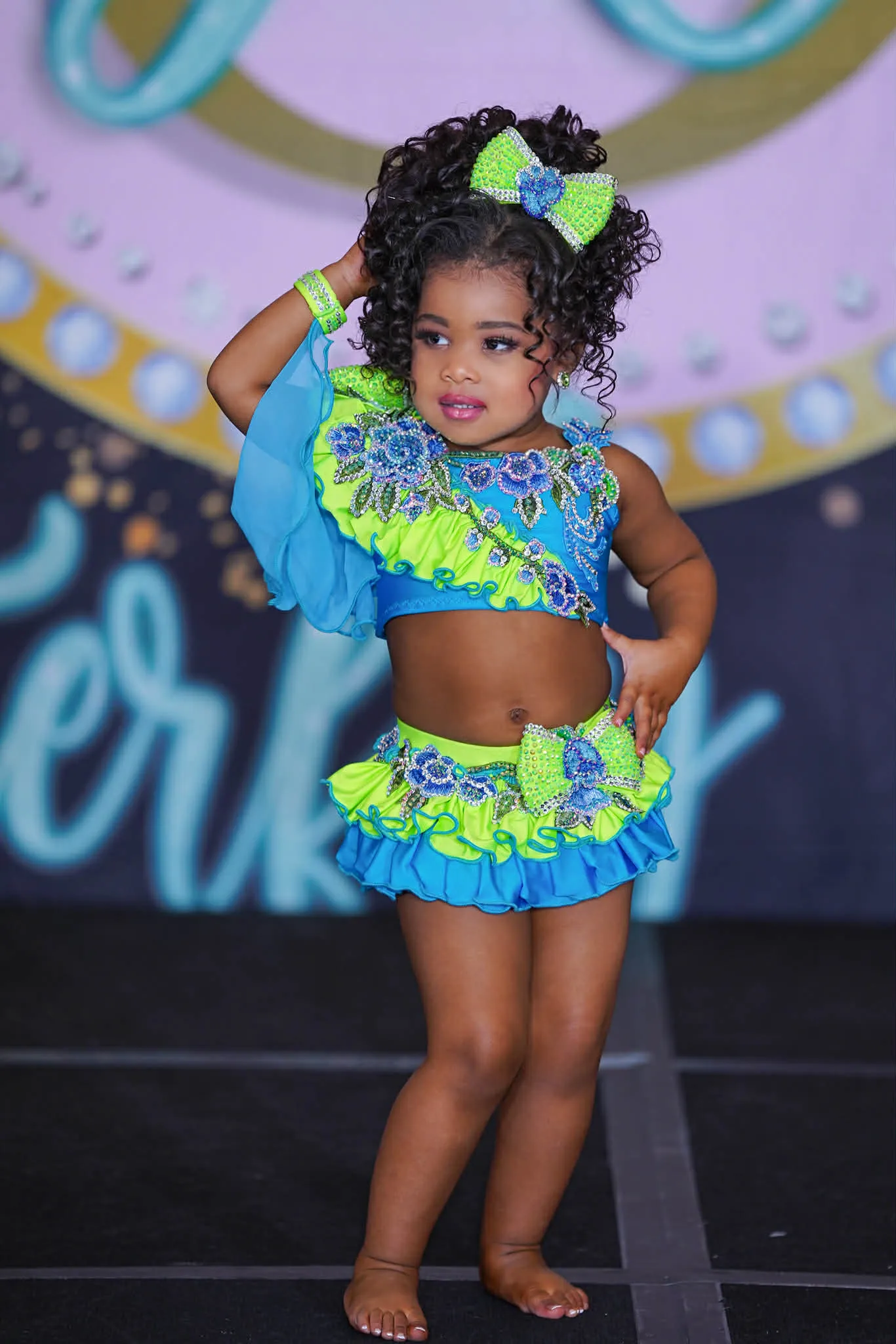 18/3 Mega Neon Green and Blue Glitz Swim- Brittani Cash