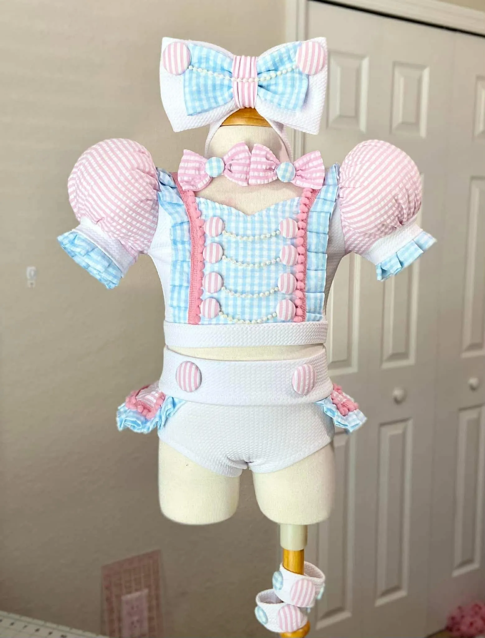 12/2  18/3 Dollhouse Pink and Blue Seersucker Swim - Breanna Bell