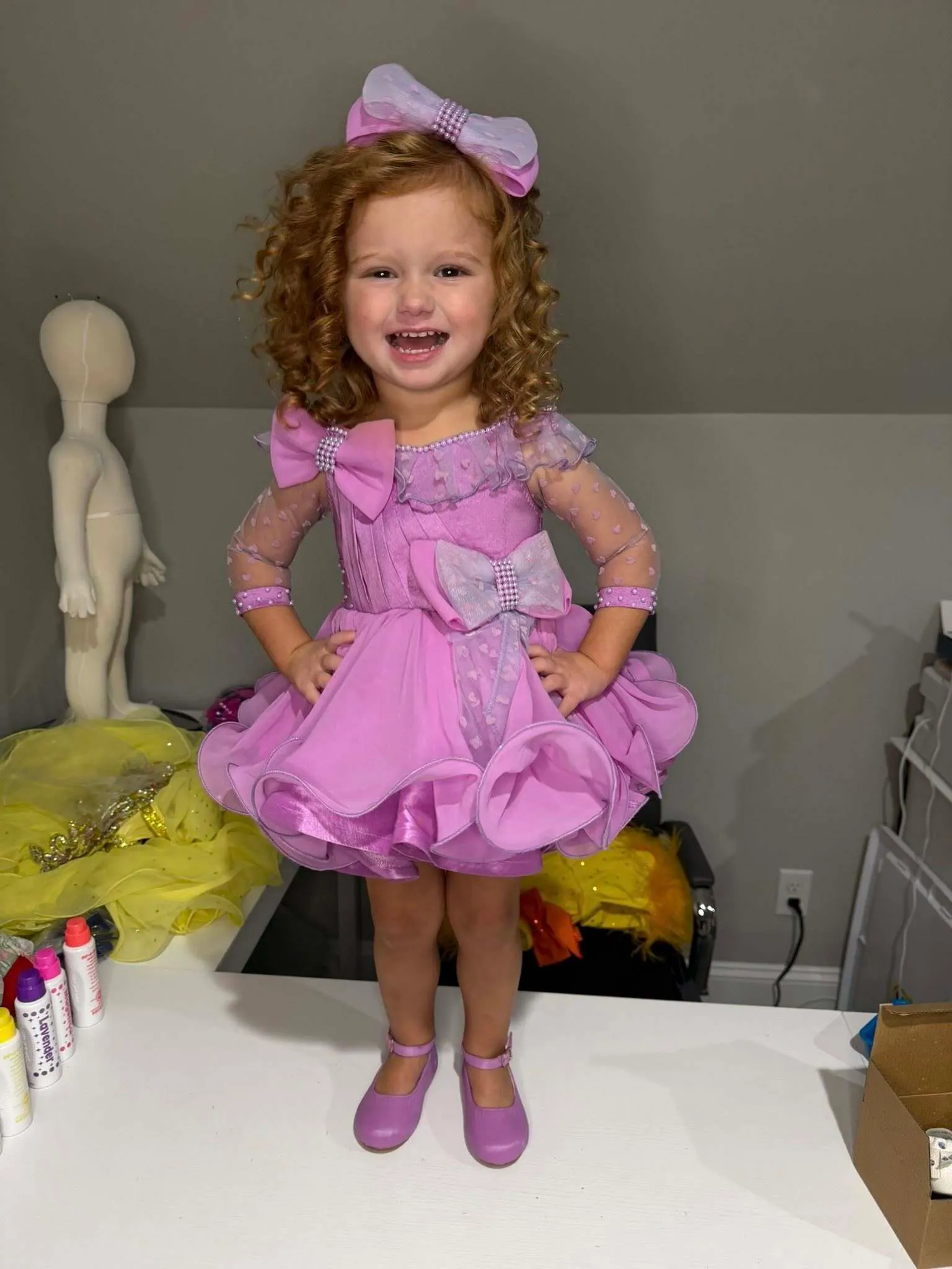 12/2 Purple Bows Dollhouse Natural Dress- Gracee Morris