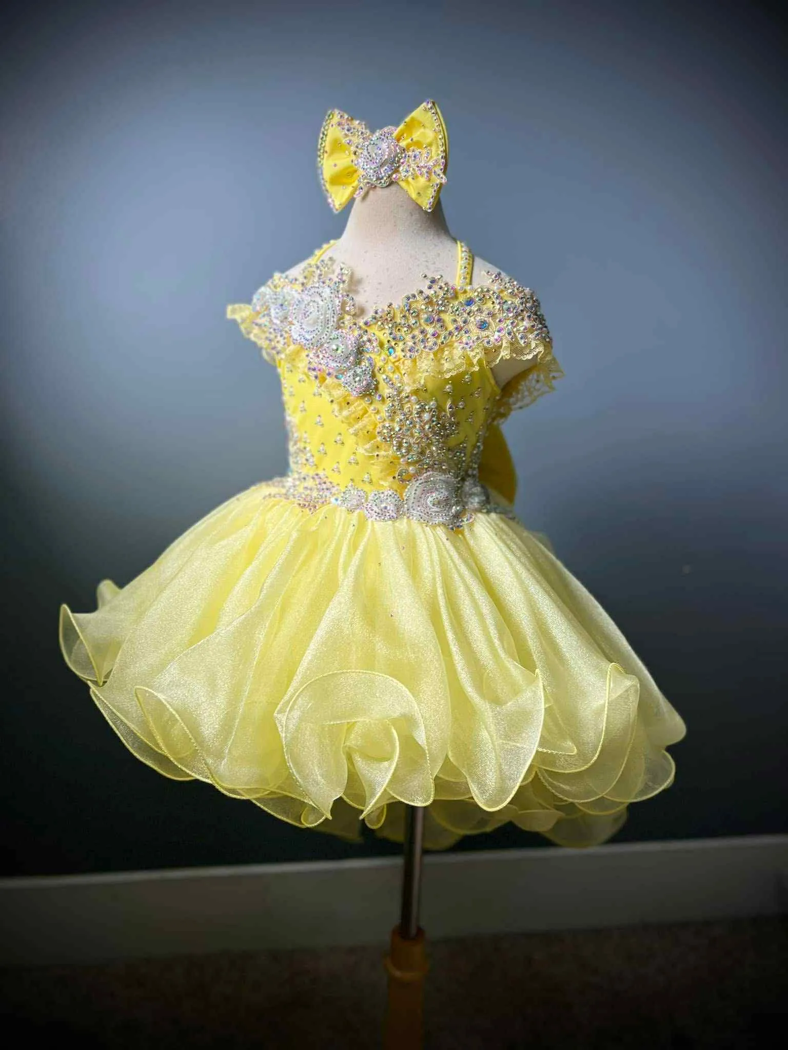 18/3 Boo Bear Yellow HiLow Glitz Dress- Miranda Jo