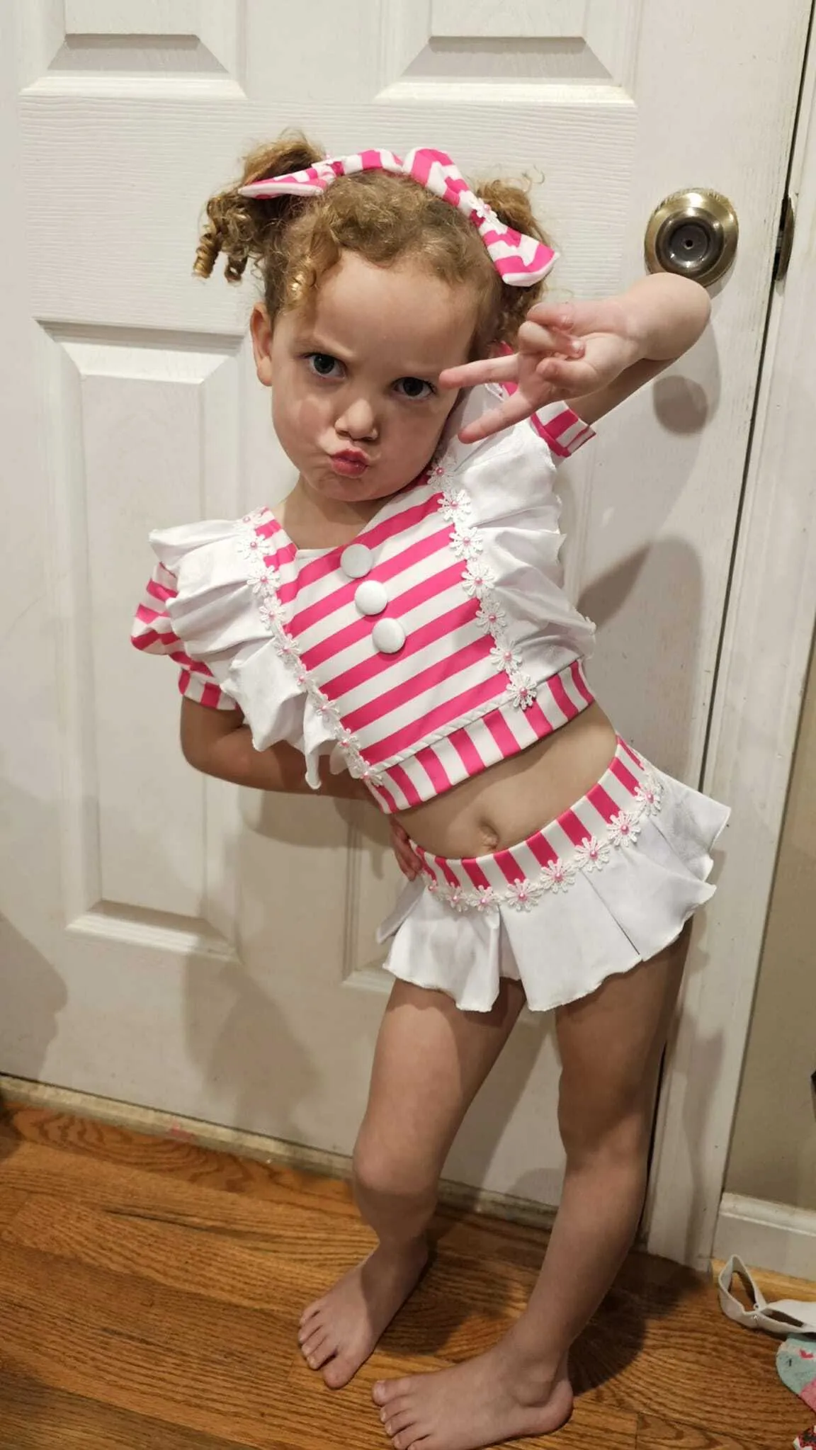 2/4 slim 5 Pink/White Stripe Swim- Jennifer Smith