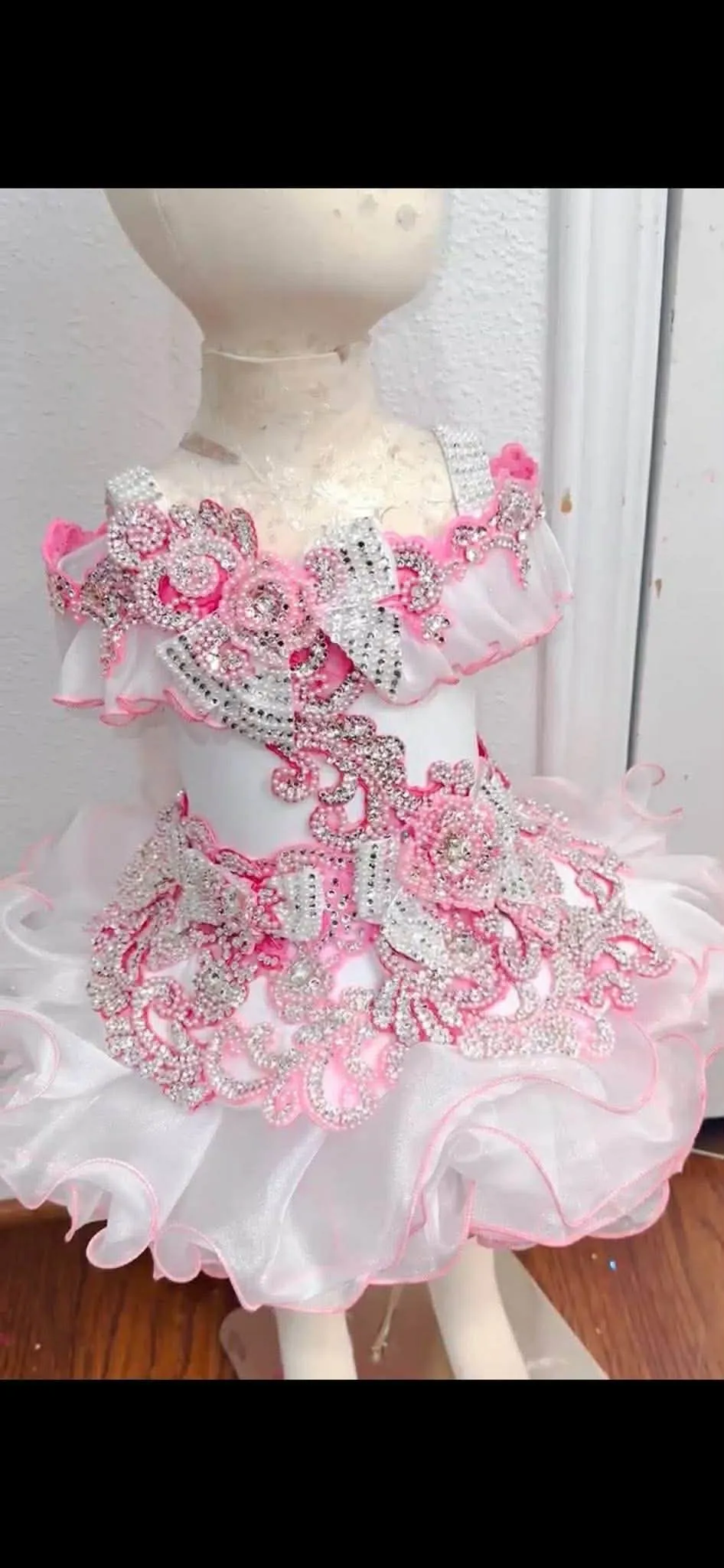 12/2 White and Pink Bows Connie Glitz Dress - Gracee Morris