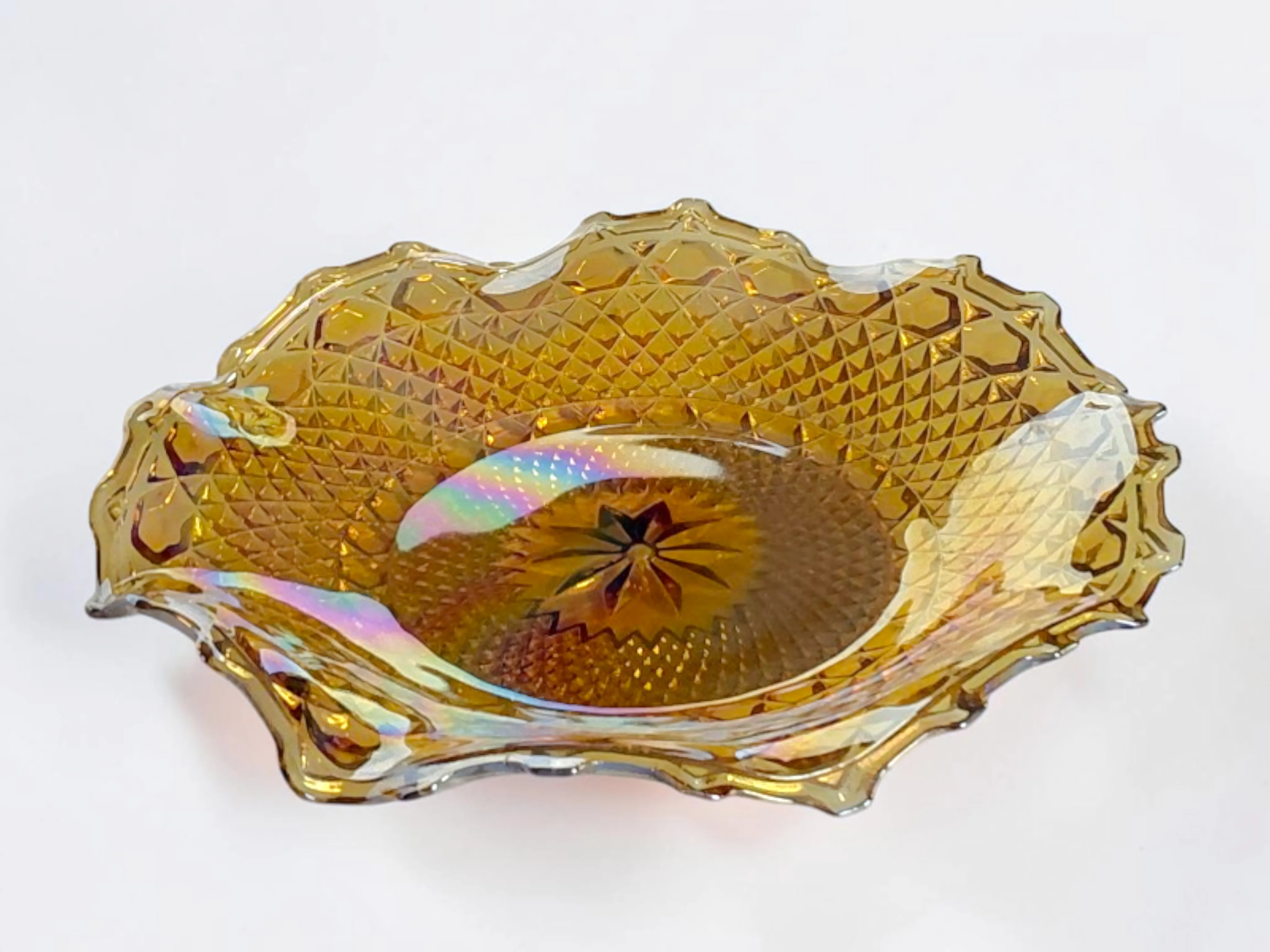 Amber Iridescent Glass Bowls