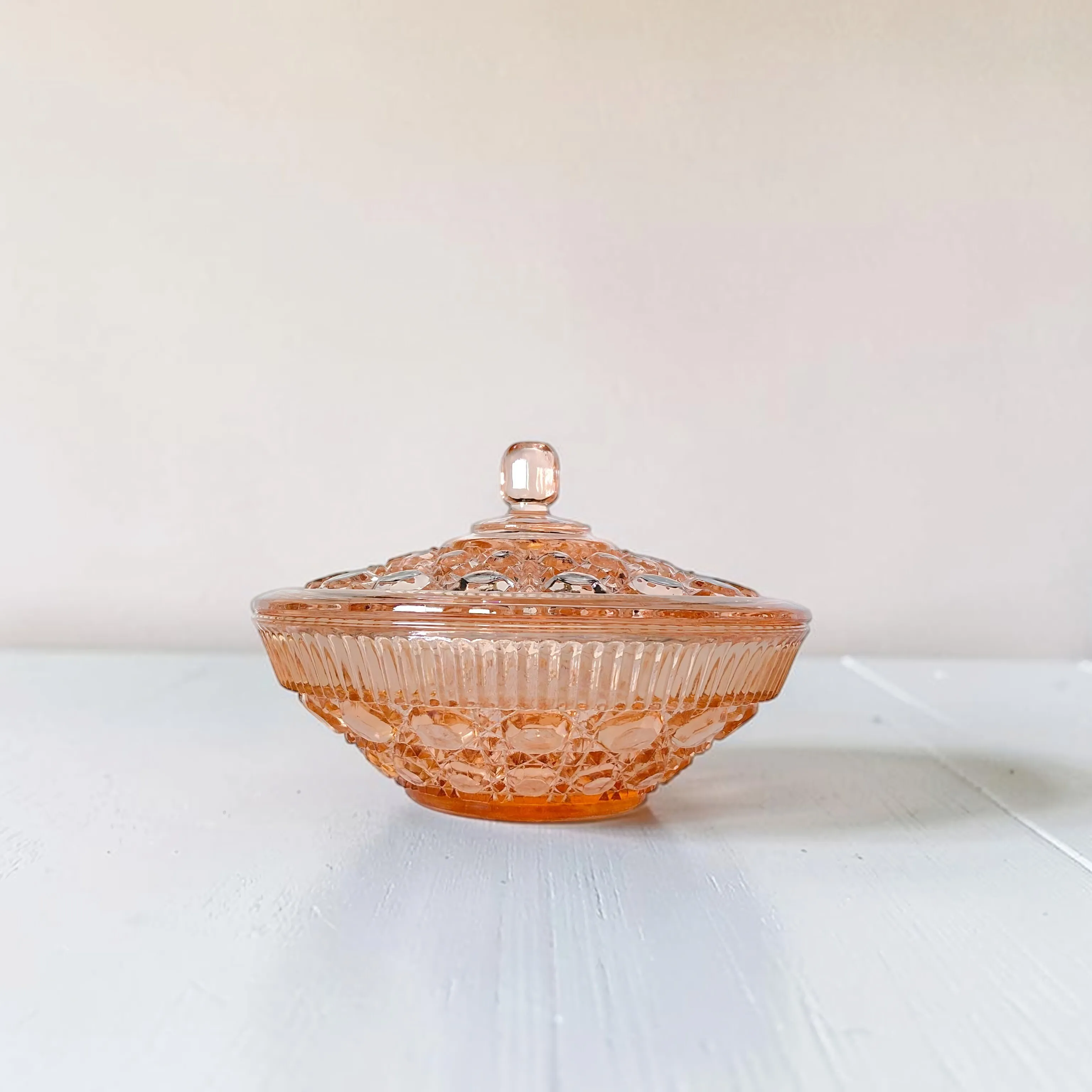 Peach Glass Covered Candy Dish