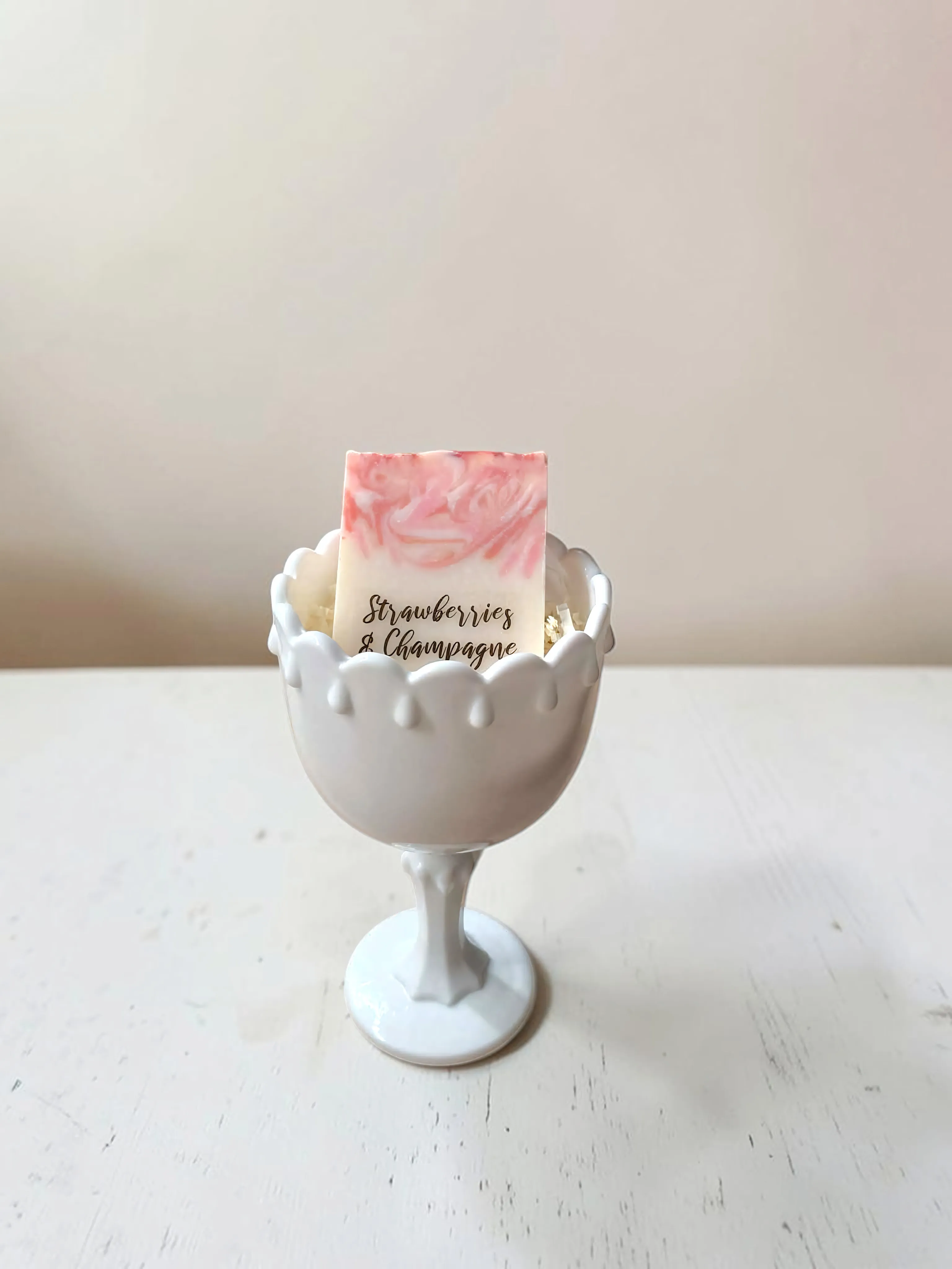 Milk Glass Strawberry & Champagne Soap  Favor
