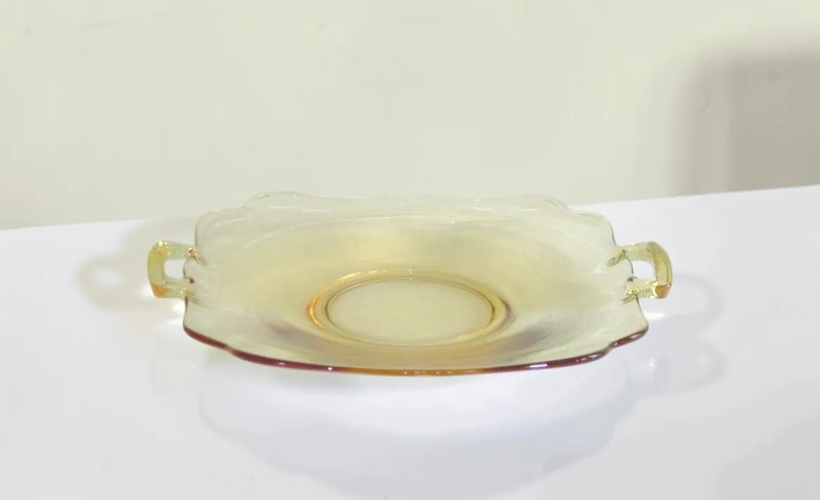Yellow Glass Handled Serving Platter
