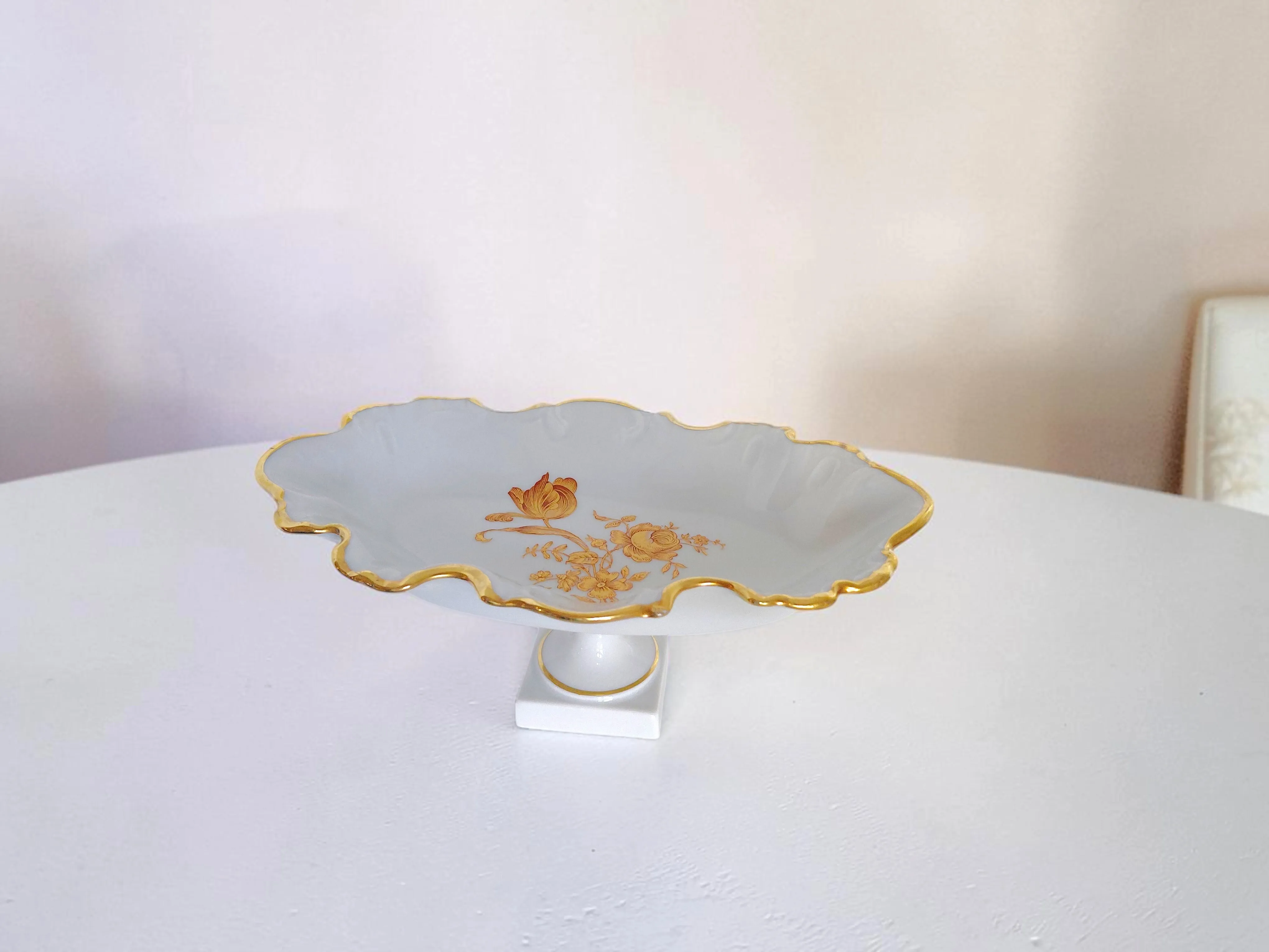 White & Gold Limoges Pedestal Compote