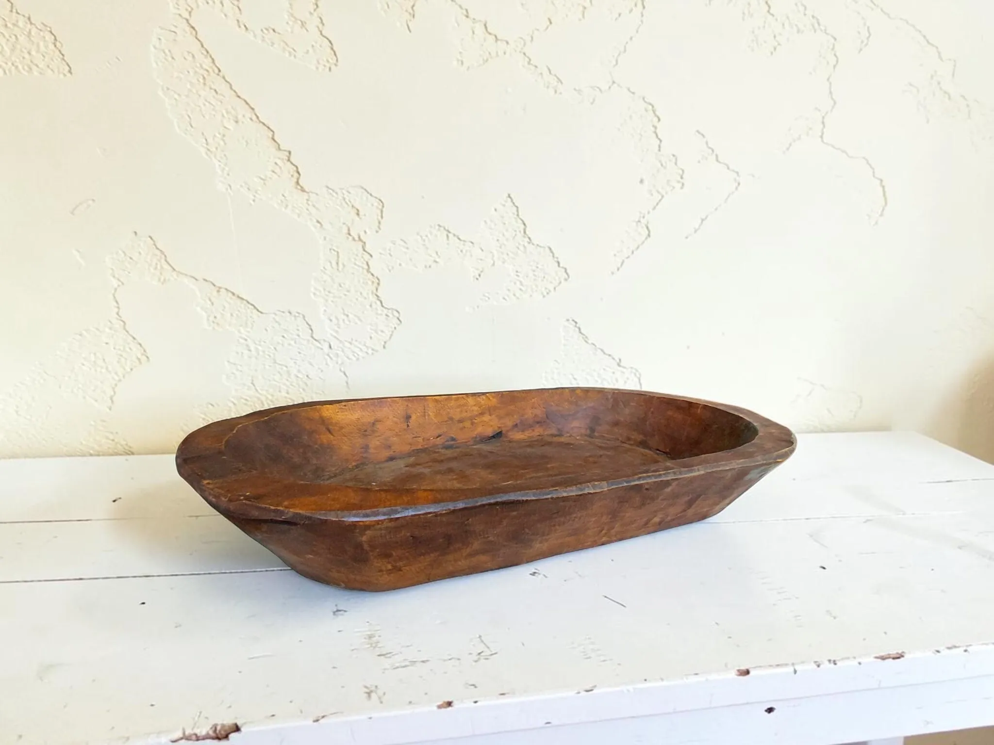 Large Rustic Wooden Dough Bowl