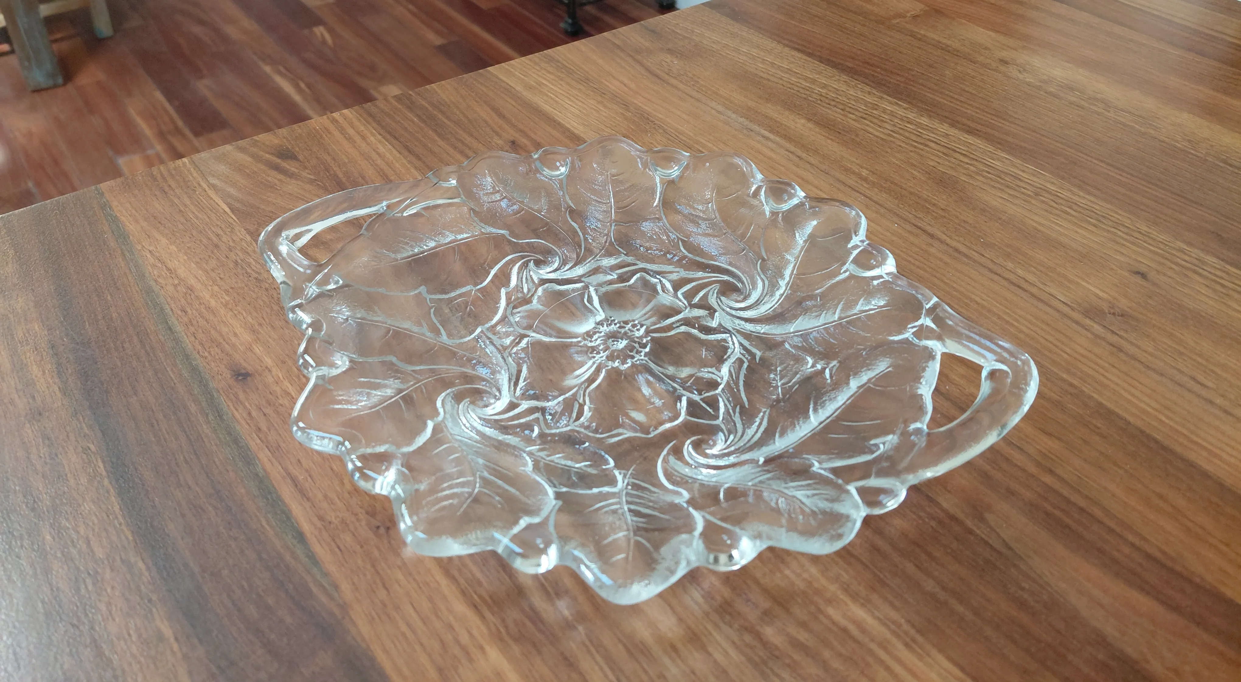 Wild Rose Clear Glass Serving Platter