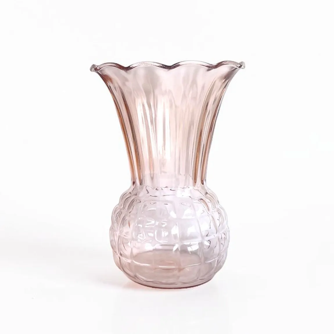 Pink Depression Glass Ruffled Vase