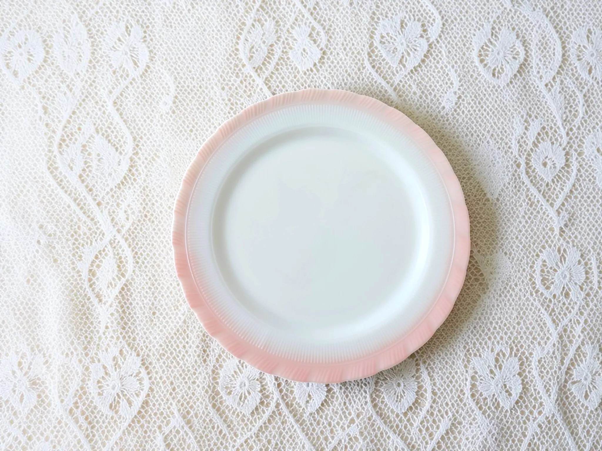 Pink Rim Milk Glass Dessert Platter