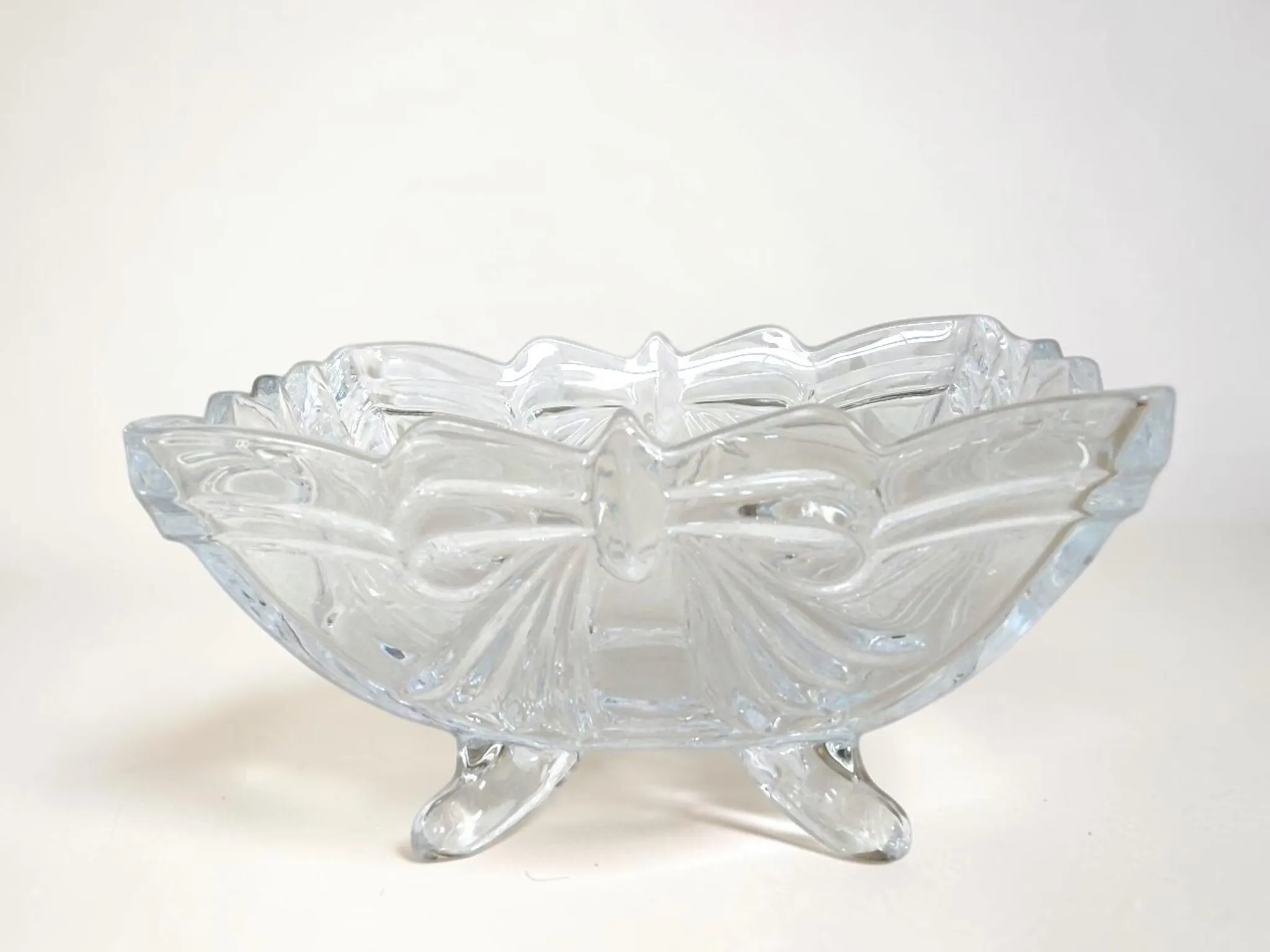 Large Clear Glass Bow Footed Bowl